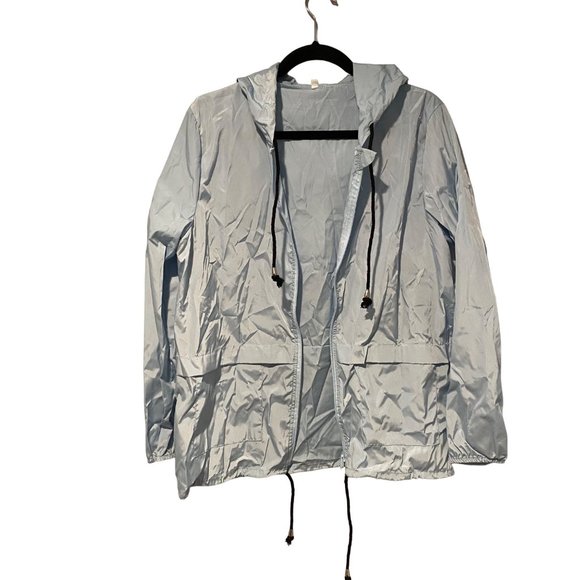 Size Small Light Blue polyester rain coat with hood and zip - Picture 1 of 7